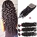 UNice Hair Icenu Series 8A Brazilian Deep Wave Virgin Hair 3 Bundles with 4x4 Lace Closure 100% Unprocessed Human Hair Extensions Weave Natural Color (16 18 20+14, Closure)
