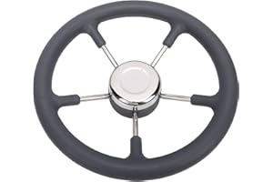 Cryfokt 13 Inch Stainless Steel Boat Steering Wheel, 5 Spoke Marine Steering Wheel with Foam Grip and Silver Center Cap, for 