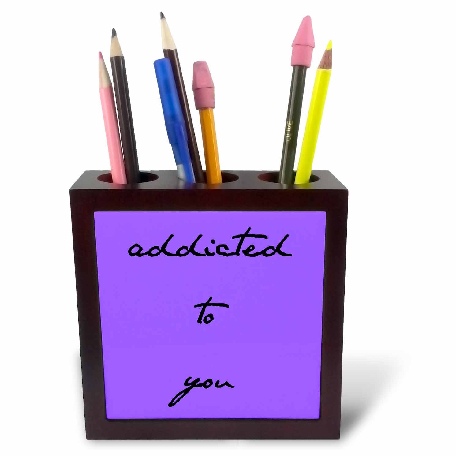 3dRose Addicted to You Black Lettering on Purple Background - Tile Pen Holder, 5-Inch (Ph_201943_1)