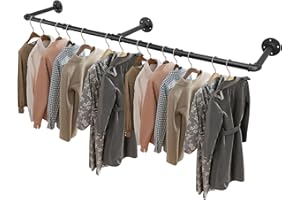 Livabber Industrial Pipe Clothes Rack, Heavy Duty Detachable Iron Garment Rack Wall Mounted, Rustic Saving Space Clothes Bar Multi-Purpose Hanging Rod for Bedroom, Closet, Black (50 Inch)