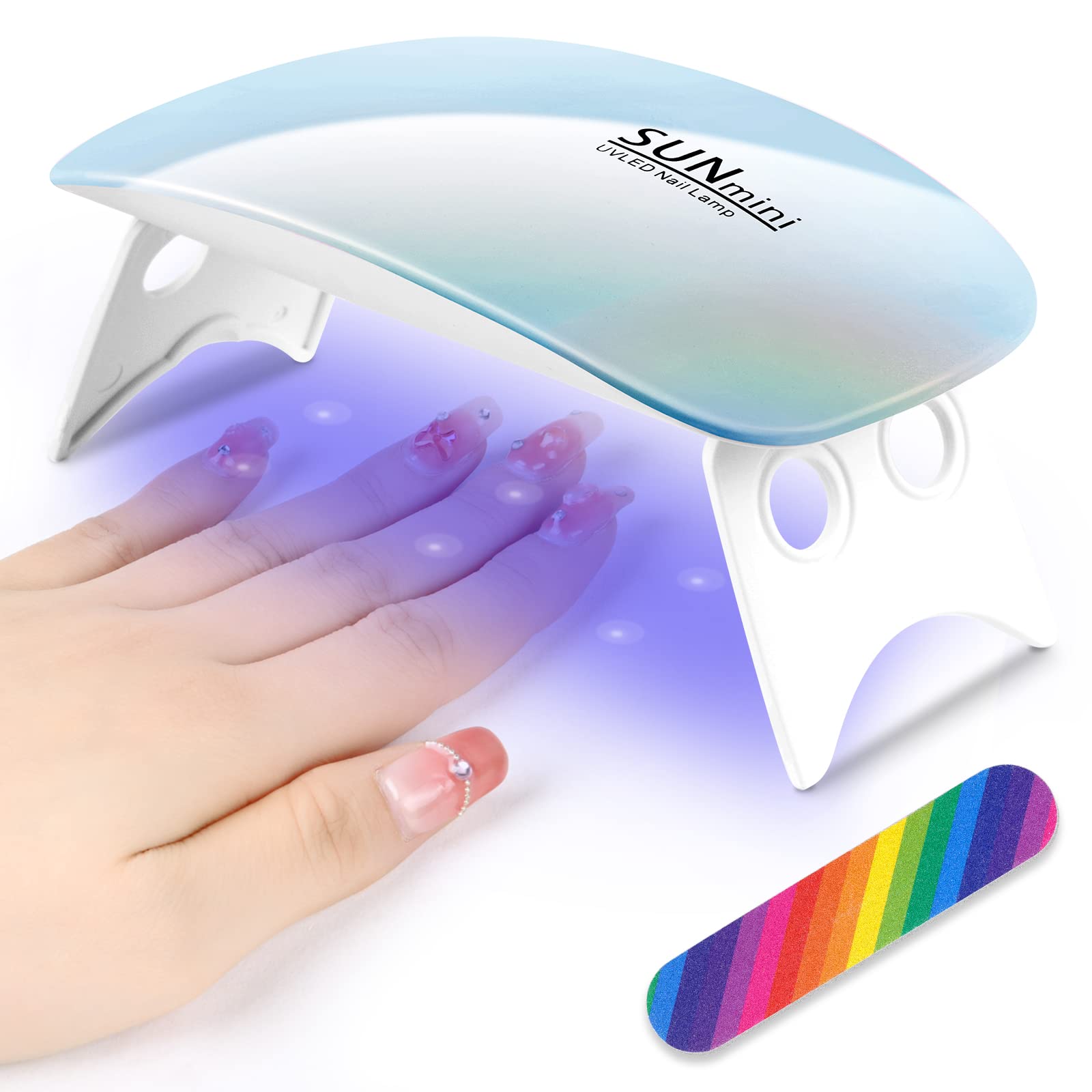 URAQT Mini Gel Nail Lamp, Portable 6W UV LED Gel Nail Dryer with Nail File, Curing Lamp Professional Nail Art Tool Accessory for All Gel Nail Polish, Quick-drying Manicure Home