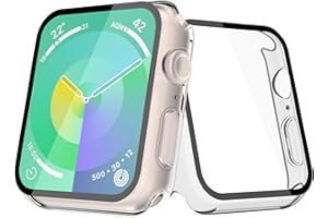 [2 Pack] JULK Case for Apple Watch 41mm Compatible with Series 9 / Series 8 / Series 7, iWatch Cover with Hard PC Bumper & Rigid Ultra-Thin Tempered Glass Screen Protector [2 Transparent]