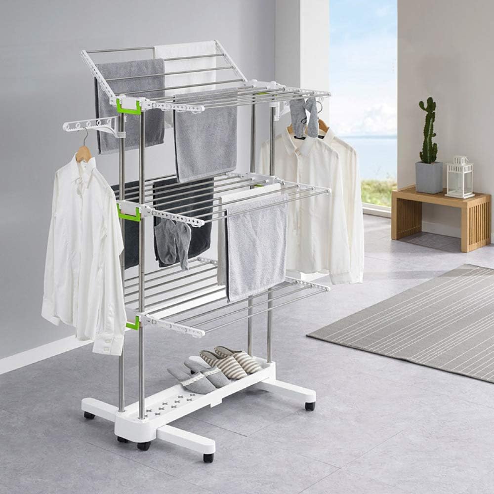 WASCHESTANDER Clothes Drying Rack Indoor Clothes Airers Indoor Strong Sturdy Clothes Horse Clothes Dryer Rack Outdoor,Multi-Function Stainless Steel Drying Rack,3 Layers,6 Side Wings,2 Side Brackets