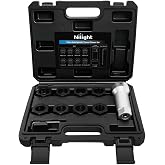 Nilight 10PCS Axle Spindle Thread Set with Case 8 Metric UNF Dies UNEF Nuts | Wheel Stud Rethreading Chaser Repair Tool Kit 1-1/16" Extension Bar M20 M22 M24 13/16" 3/4" Automotive Tools for Mechanics