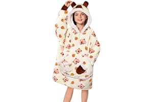 OLAOLA Wearable Blanket Hoodie for Kids, Oversized Hooded Blanket Thick Sweatshirt with Pockets