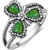 BETHZA Clover Turquoise Ring 925 Sterling Silver Natural Turquoise Flower Ring 3 Heart Shape Stone Boho Lucky Ring Gift for Women