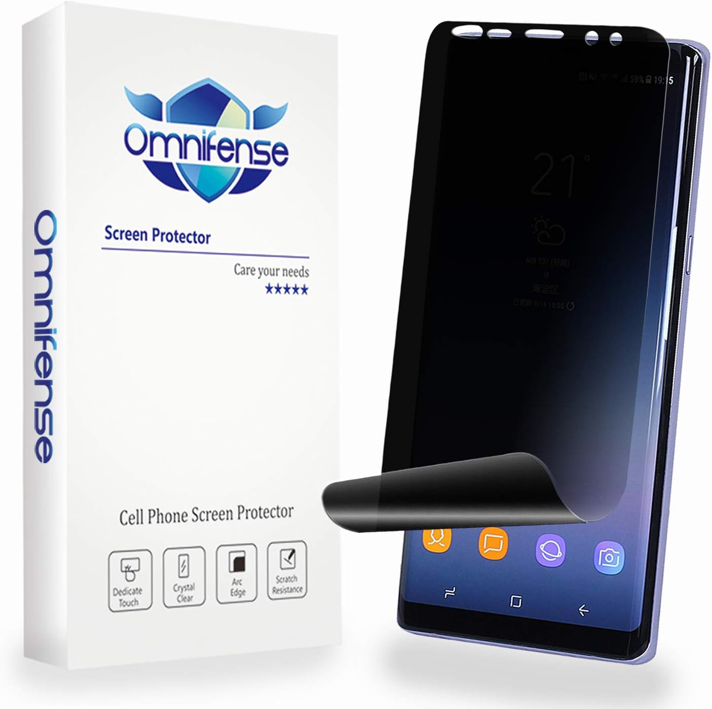 Galaxy Note 8 Screen Protector Privacy, 2-Way Anti Spy Full Adhesive Coverage (2-Pack) Nano Shield 3D Curve Edge Fit Soft Film (NOT Tempered Glass) for Samsung Note 8 with 1-Pack Back Skin Protector