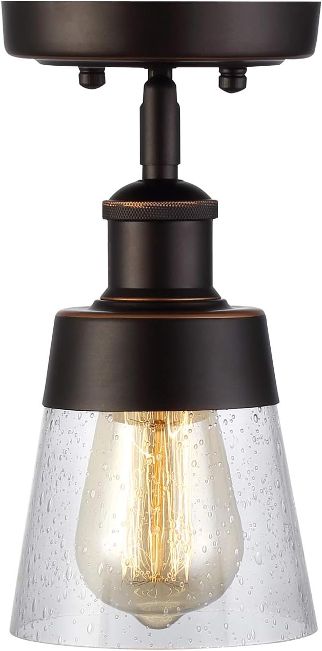 Rustic Glass Flush Mount Light Fixture Mini Clear Seeded Glass Shade