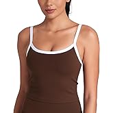HeyNuts Vintage Color-Block Strappy Crop Tank Top for Womens, Cute Contrasting Trim Yoga Longline Sports Bras Padded A-D Cups
