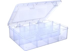 SRNYJAO Plastic Large 12 Grids Clear Tackle Box. Organizer with Removable Dividers, for Tool Fishing Tackle Snackle Box Conta