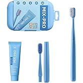 SHEWOQISU Portable Travel Toothbrush and Toothpaste Set - Compact Dental Care Kit with Reusable Case, Ultra-Soft Bristles for Sensitive Teeth, Business Trip Essentials(Blue)