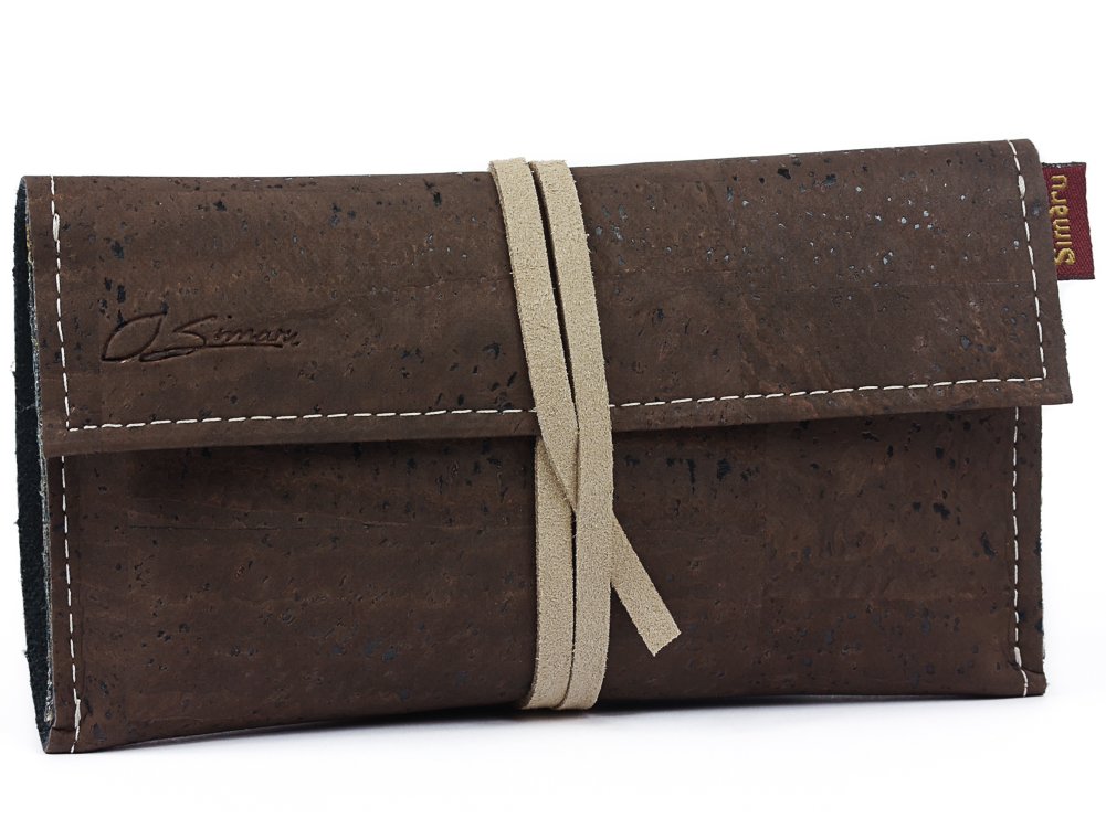 SIMARU Tobacco Pouch made of strong cork/cork leather, rolling pouch including compartments for lighters, filters and papers (brown)