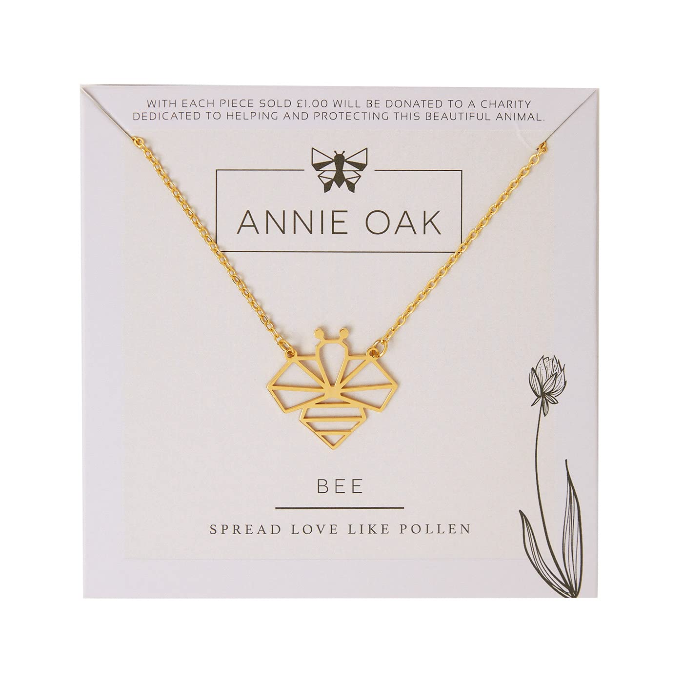Annie Oak Womens 316L Stainless Steel 18k Gold Geometric Bee Princess Length Necklace