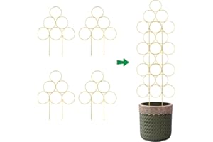 MIJAYENV 4 Pack Plant Trellis Indoor 15.7 Inch for climbing plants indoor Small Garden Trellis for Potted Plant Support Metal Wire Stackable Trellis Houseplant for Monstera Vines Lvy Pothos Accessories(4 gold)