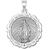 PicturesOnGold.com Miraculous Medal Scalloped Round - Available in Solid 14K Yellow or White Gold, or Sterling Silver