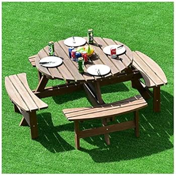 Amazon Com Oldzon Patio 8 Seat Wood Picnic Table Beer Dining