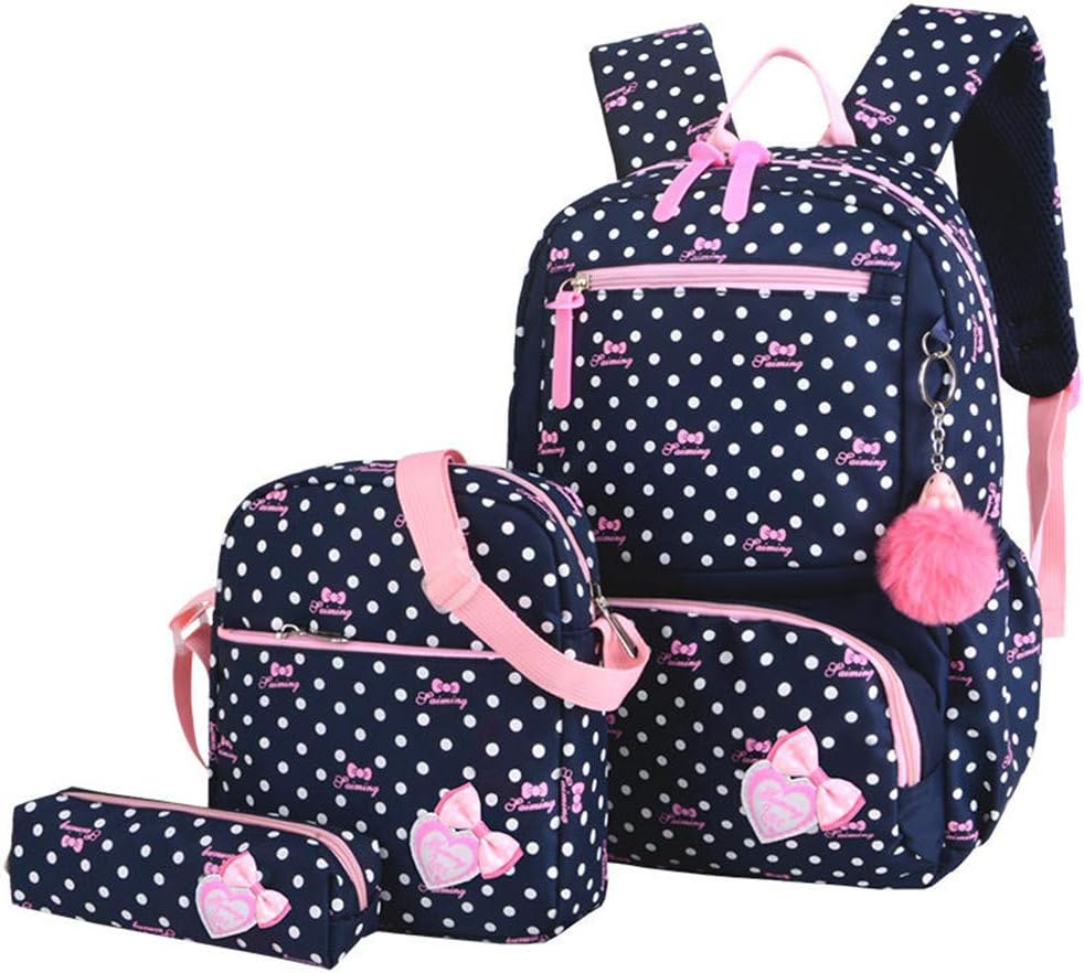 VIDOSCLA 3Pcs Crown Prints Backpack Sets Bowknot Primary Schoolbag Travel Daypack Shoulder Bag Pencil Case