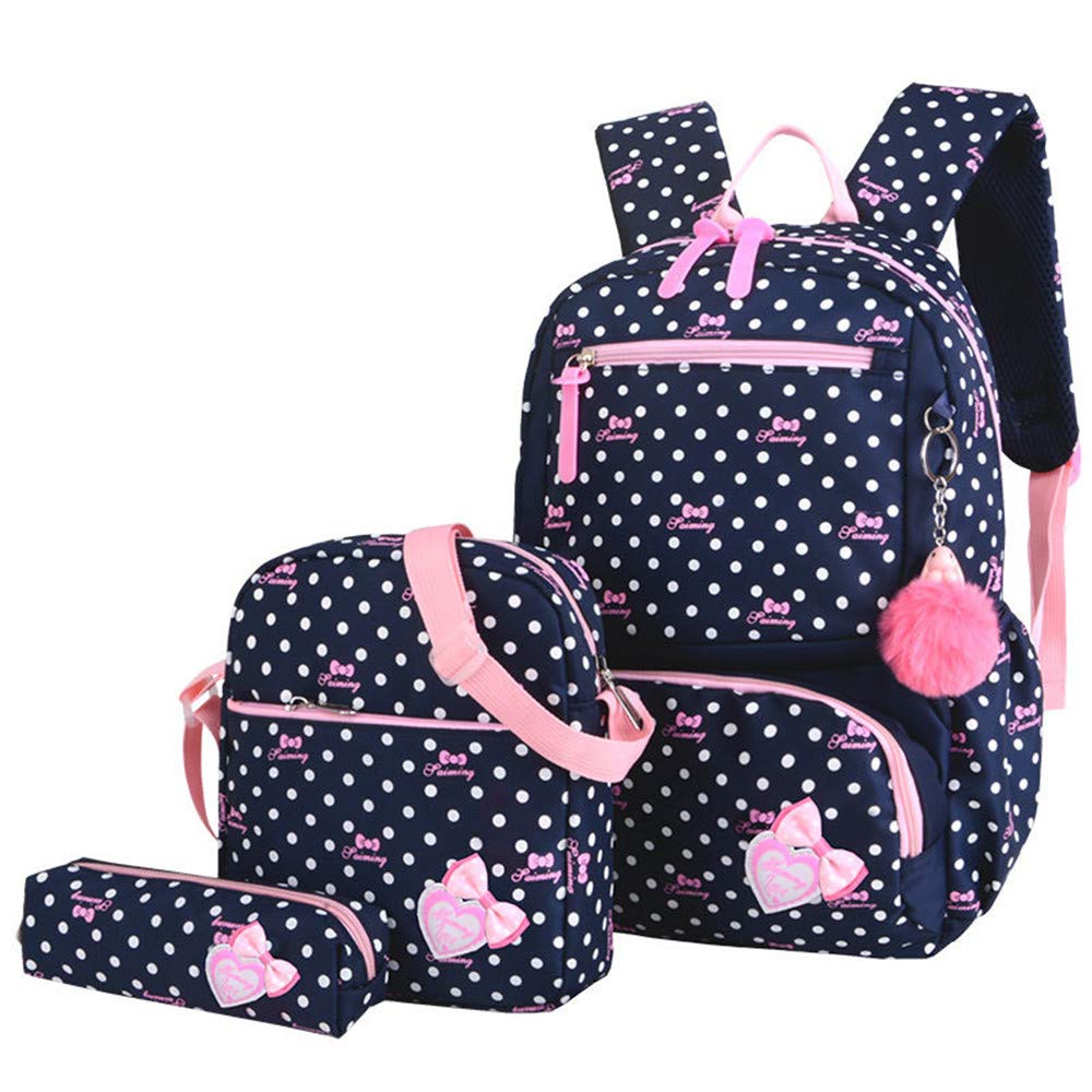 VIDOSCLA 3Pcs Crown Prints Backpack Sets Bowknot Primary Schoolbag Travel Daypack Shoulder Bag Pencil Case