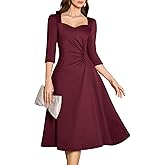 Dressystar Women's Ruched Waist A Line Wedding Guest Dress Spring Wrap Midi Elegant Flowy Formal Cocktail Party Dresses