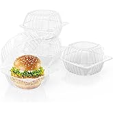 MFDSJ 100 Pack Disposable Plastic To Go Containers with Clear Lids, 6 x 6 Inch Hinged Top Square Clamshell Food Boxes for Salad, Dessert, Bakery Supplies