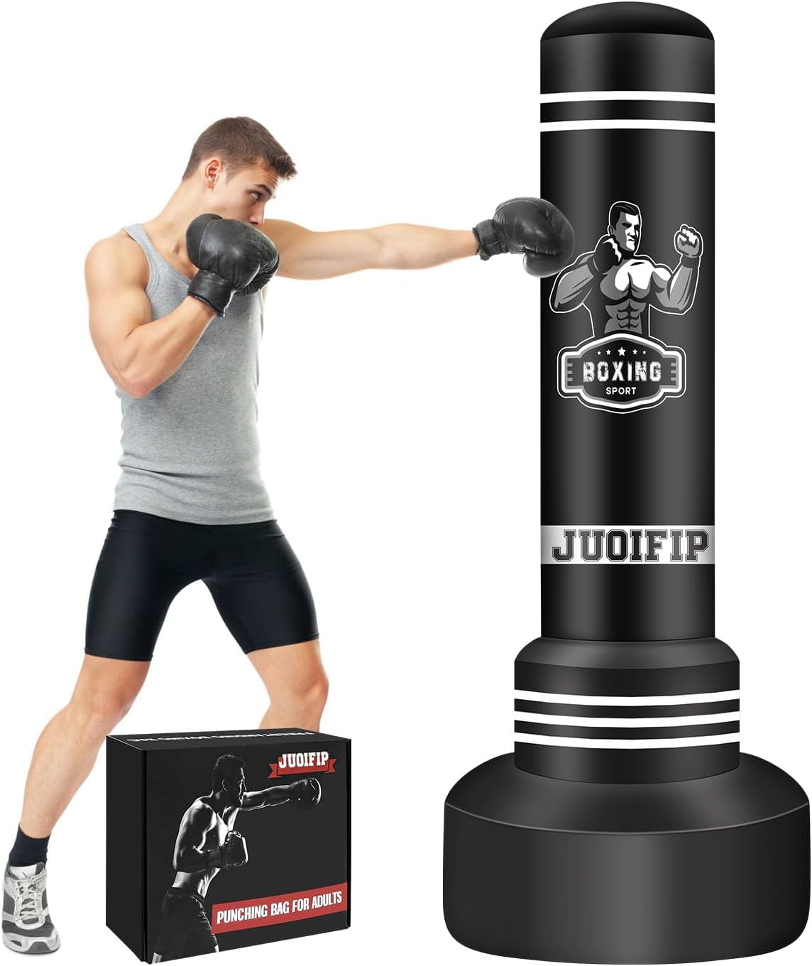 NZQXJXZ Freestanding Punching Bag with Stand 175cm – Thickened PVC Inflatable Boxing Bag for Adults & Kids, Leak-Proof Design for Indoor & Outdoor MMA, Kickboxing, Muay Thai & Stress Relief Training
