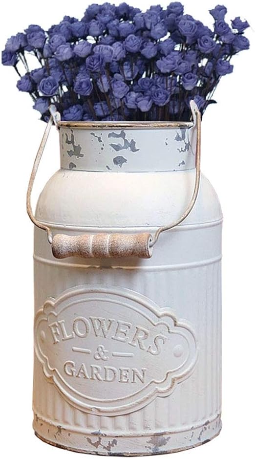 SHINGONE White Metal Flower Vases for Living Room, Vintage Jug Vase Pitcher Rustic Home Decore