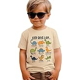 KEKEMI Toddler Boys Dinosaur Shirts God Says I Am Dino Bible Verse T-Shirt Christian Outfit Religious Short Sleeve Tees Tops