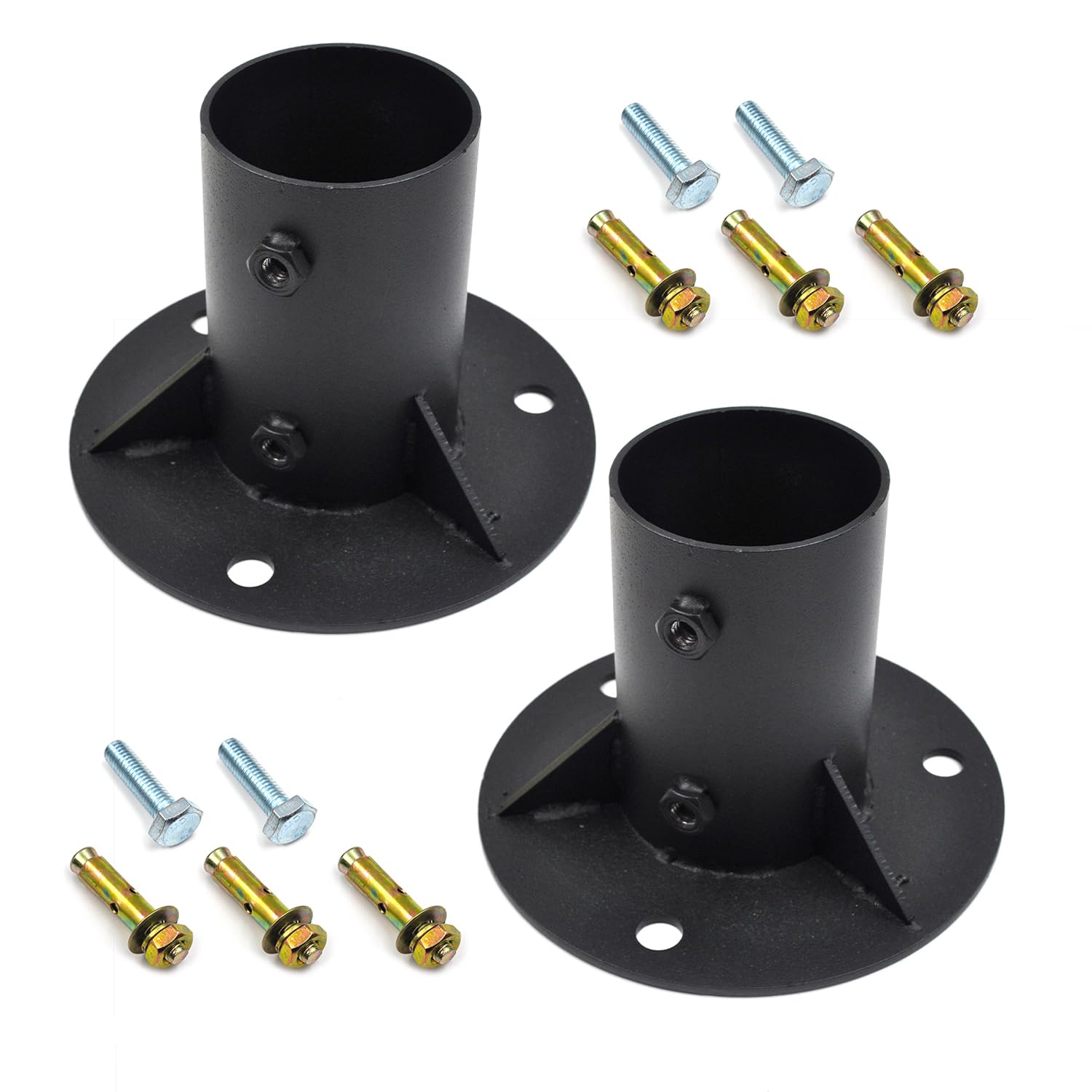 Photo 1 of (2 Pack) 2-1/8 inch (2" OD) Flange Base, Chain Link Fence Pole Floor Flange, for Wood Post Brackets Floor Mount Posts, Heavy Solid Fence Post Concrete Mount