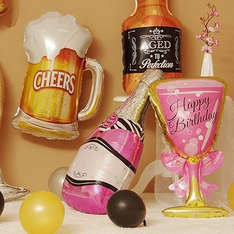 Folienballon Sektflasche Deko Set 6 Stuck Champagner Weinflasche Mit Glas Helium Luftballons Riesen Inflated Aluminiumfolie Ballons Fur Geburtstag Urlaub Hochzeit Party Dekoration Xxxl 100cm Amazon De Spielzeug