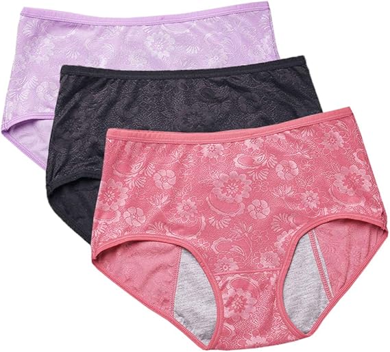 Women Menstrual Period Briefs Jacquard Easy Clean Panties Multi Pack
