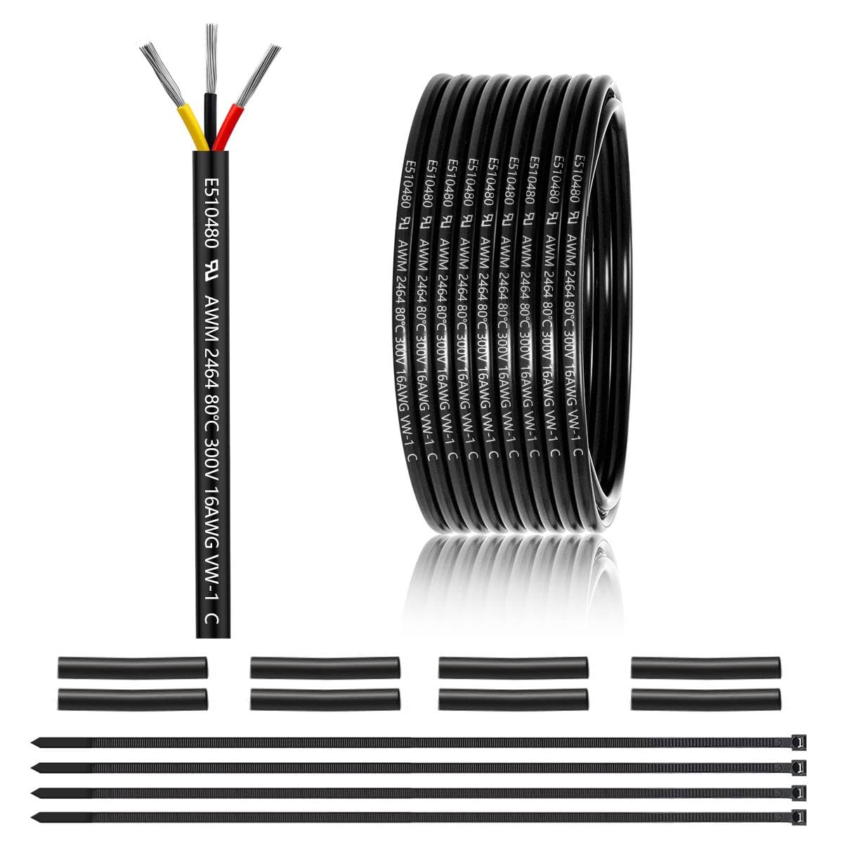 View 1 of 16 Gauge 3 Conductor Electrical Wire 25FT, UL 2464 16 AWG 3 Wire Cable Tinned Copper PVC Stranded 16/3 Core Wire for LED Lighting, Outdoor Low Voltage Extension Cable, Automotive etc.