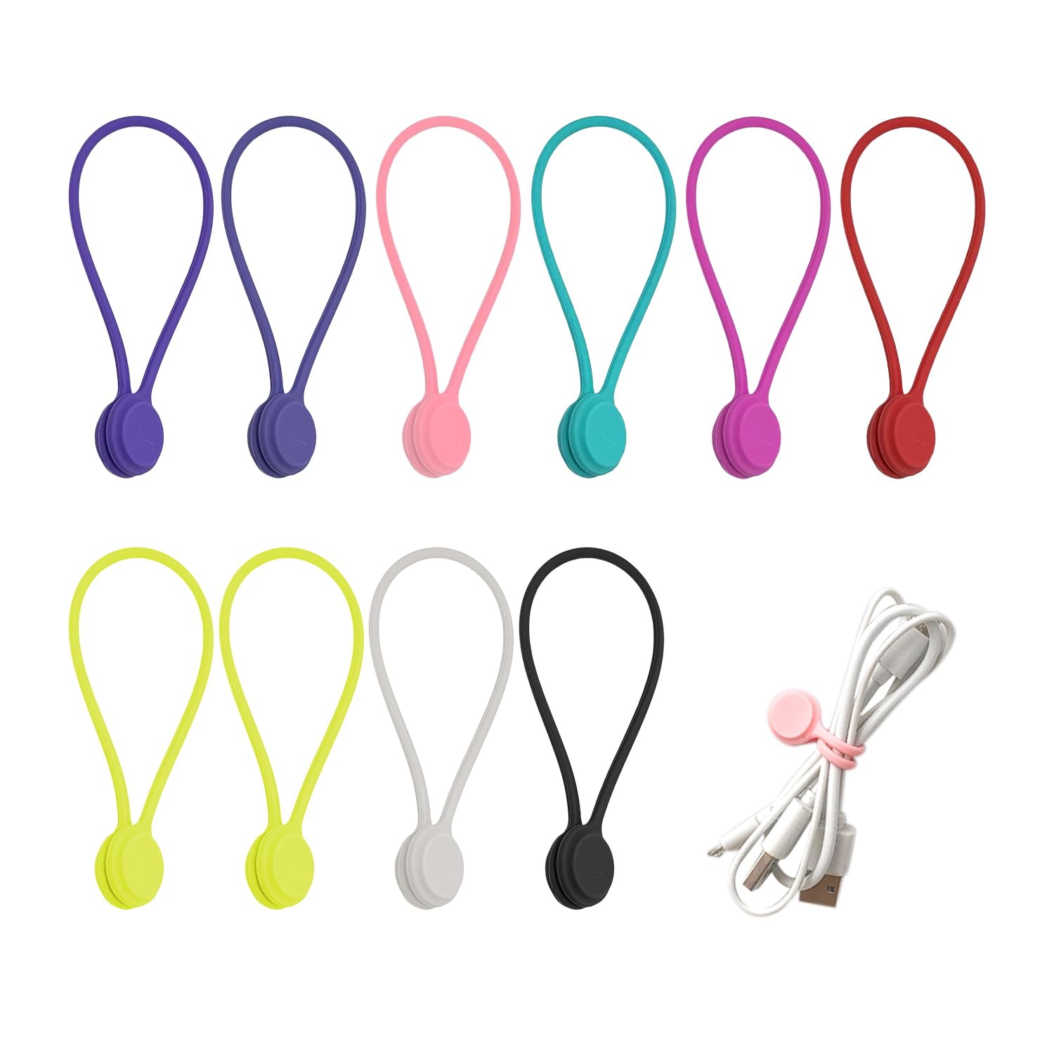 10PCS Magnetic Cable Ties, Multi-Purpose Silicone Ties, Reusable, Suitable for Wire Management and Storage, Can Be Used for Home Office School Outdoor (19 * 1.7cm)