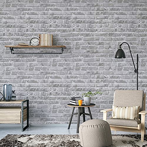 Timeet 17.7" x 197" Grey Brick Wallpaper Peel and Stick Wallpaper Self
