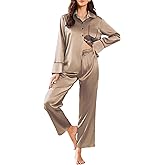 Ekouaer Silk Pajamas for Women Satin Pajama Sets Button Down Lounge Sets Silky Pajama Long Pants Sleepwear with Pockets
