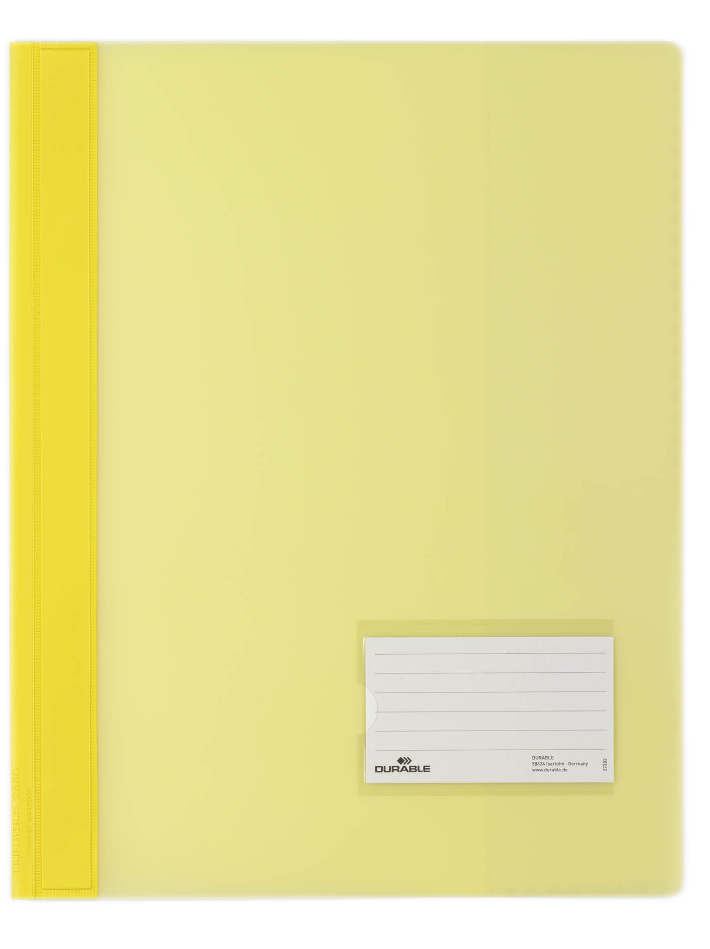 Durable DURALUX A4 Document Folder Yellow | Made From PVC | Extra Wide For Filing Punched Pockets | Pack of 25