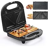 Sandwich Maker, Waffle Iron, Multifun 2-in-1 Waffle, Omelet and Turnover Maker with Non-stick Detachable Plates, LED Indicato