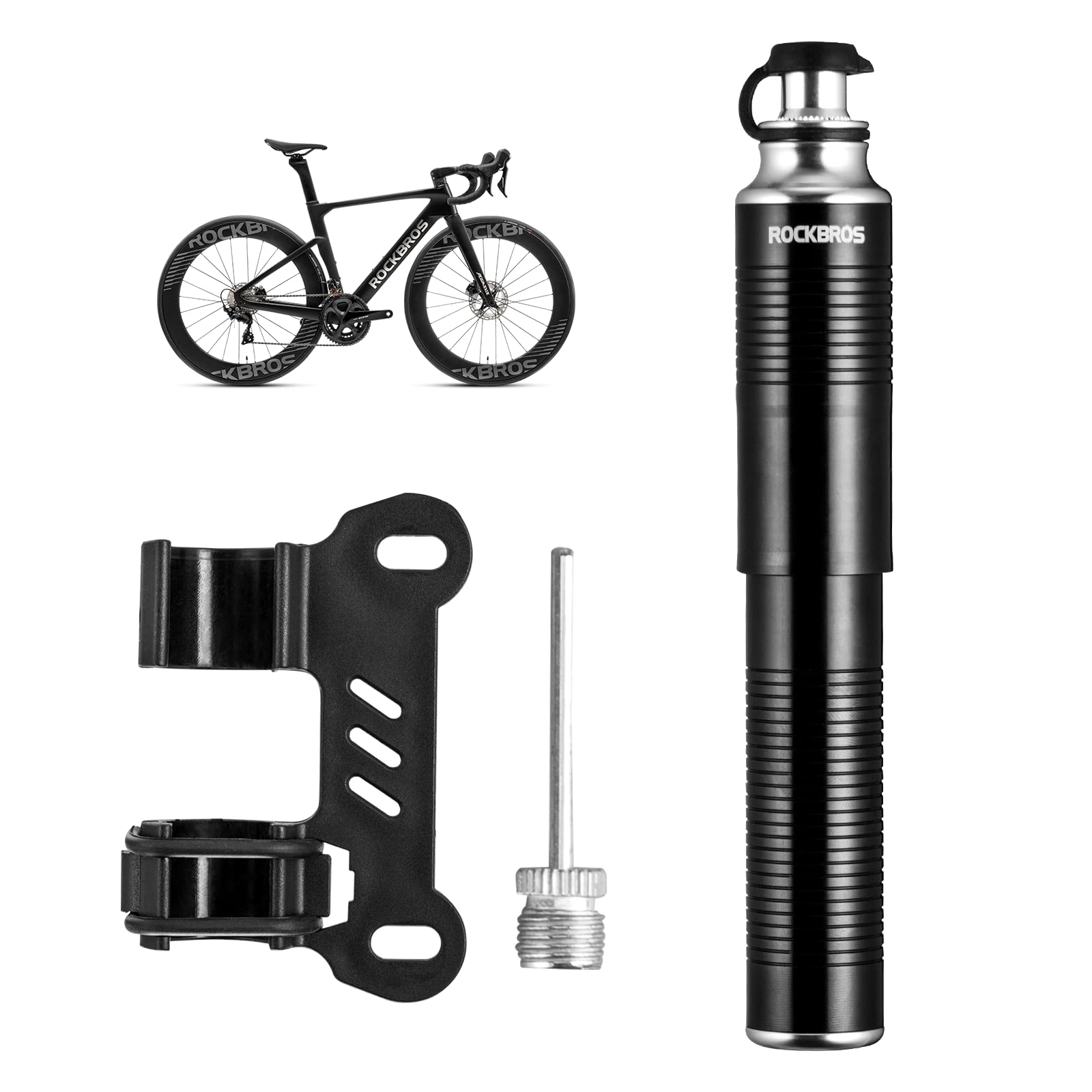 ROCKBROS Hand Pump, 110PSI Aluminium Alloy Bicycle Mini Pump, Schrader and Presta Valves, for Mountain Bikes Road Bikes