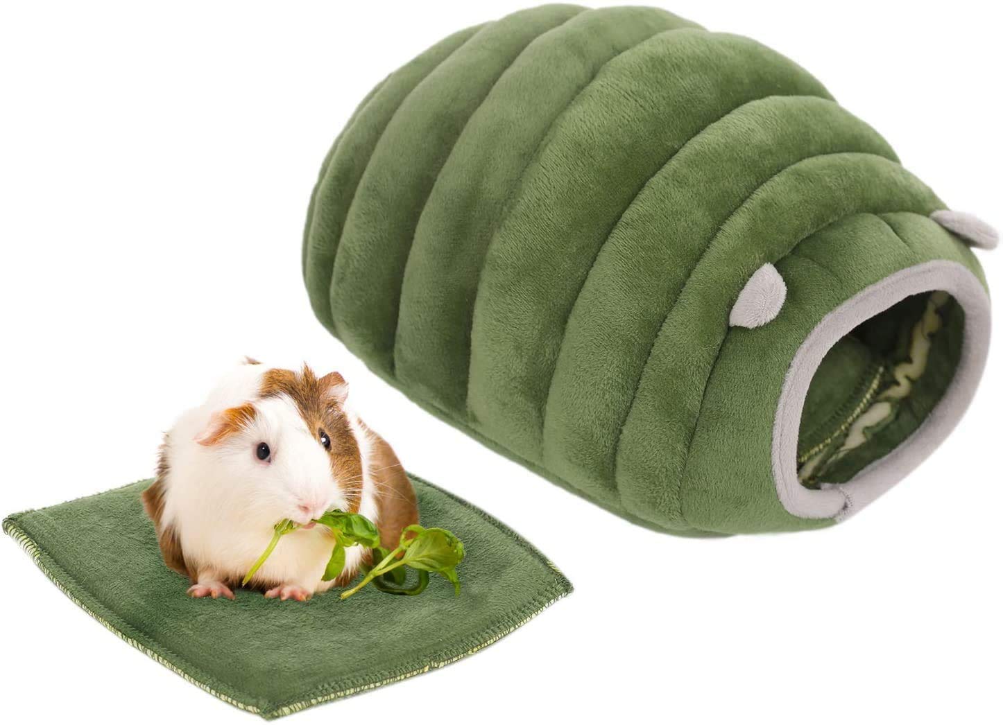 YANGWX Winter Warm Hamster Bed Guinea Pig House, Small Animals Bed with Removable Pad, Machine Washable Cozy Hideout, Guinea Pig Fleece Bed Chinchilla House Rabbit Bed(18x15x12CM, Deep Green)
