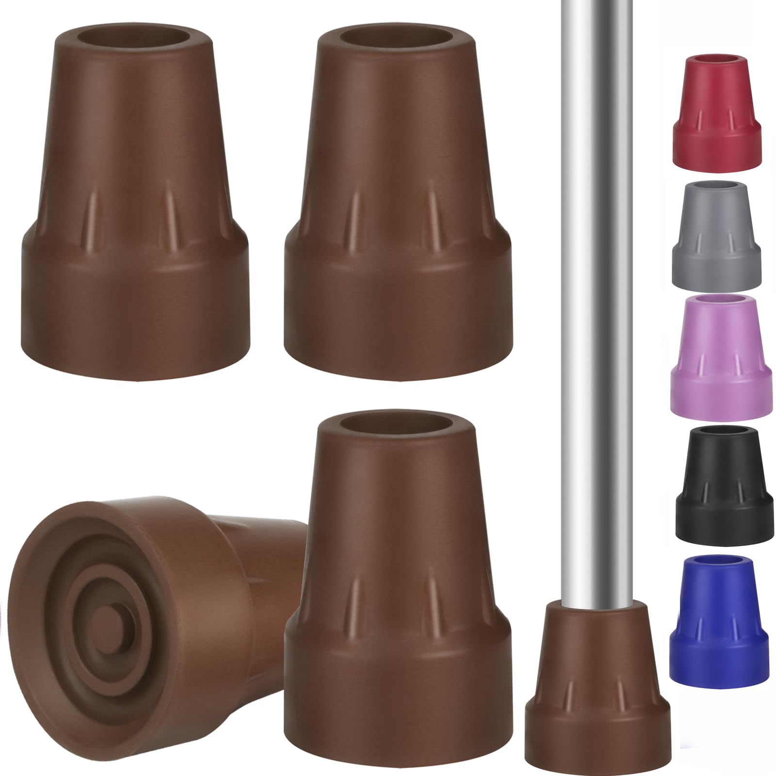 Crutch Tips Heavy Duty Replacement Rubber Cane,Hiking Walker Tips 3/4” Non-Slip All Terrain Caps Accessories for Canes, Rollator, Walkers, Universal Fit 4 PCS (Brown)