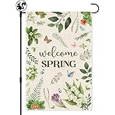 LAGZDFC Welcome Spring Garden Flag, 12x18 in Double Sided Farmhouse Outdoor Decor Yard Flag Gifts, Spring Leaves Flowers Seasonal Flags, Hello Spring Flags For Women Grandma, Gifts for Gardener