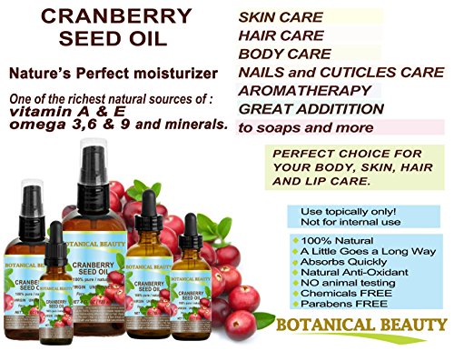 CRANBERRY SEED OIL 100% Pure / Natural. Cold Pressed / Undiluted. For Face, Hair and Body. 1 Fl.oz.- 30 ml. by Botanical Beauty