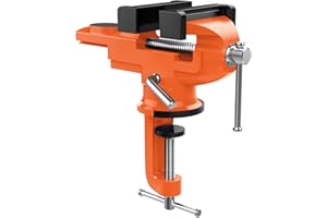 Nuovoware Table Vise 3 Inch, 360° Swivel Base Universal Home Vise Portable Bench Clamp, Clamp-on Vise Bench Clamps Fixed Tool for Woodworking, Metalworking, Cutting Conduit, Drilling, Sawing, Orange