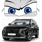 Car Windshield Sun Shade, Universal Fit Midsized Sedan SUV, Cool Gray | 61 x 31.5" Windshield Cover, Foldable Front Window Sunshade, UV Heat Protection, Cute Eyes Series