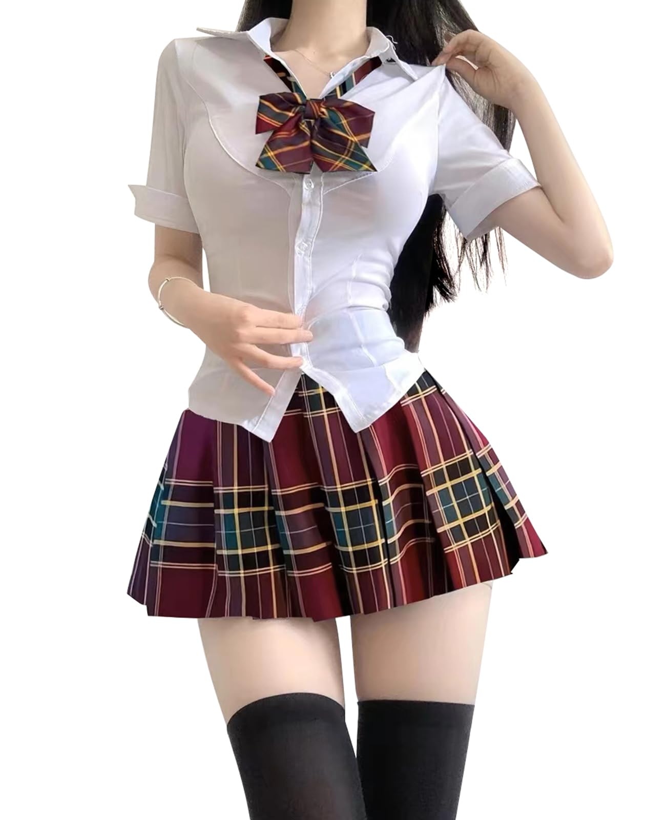 [QOOLYㅤ] 制服 学生服 コスプレ ミニスカート JK 仕様 制服スカート 仮装 リボン 女性 卒業式 正統派 赤 レッド red XL の商品画像