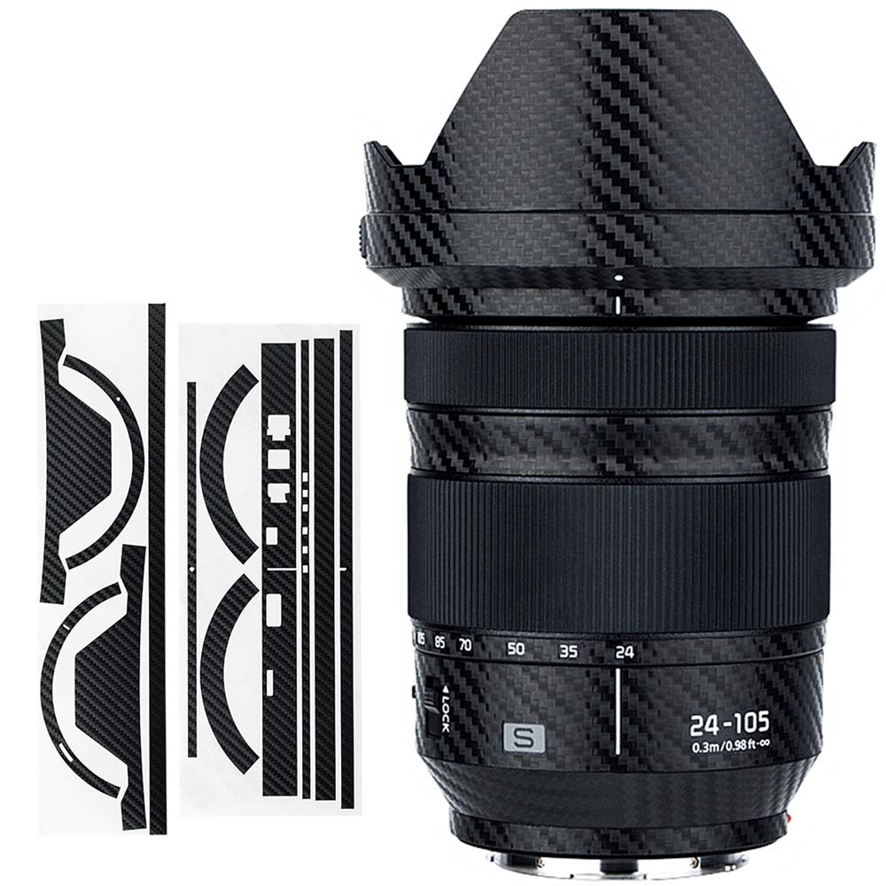 KIWIFOTOS Carbon Fiber Camera Lens Skin Sticker Guard Film for Panasonic Lumix S 24-105mm f/4 Macro O.I.S. lens - Protective Body Wrap Cover, 3M Anti-Scratch Stickers Decals Camera Lens Shield