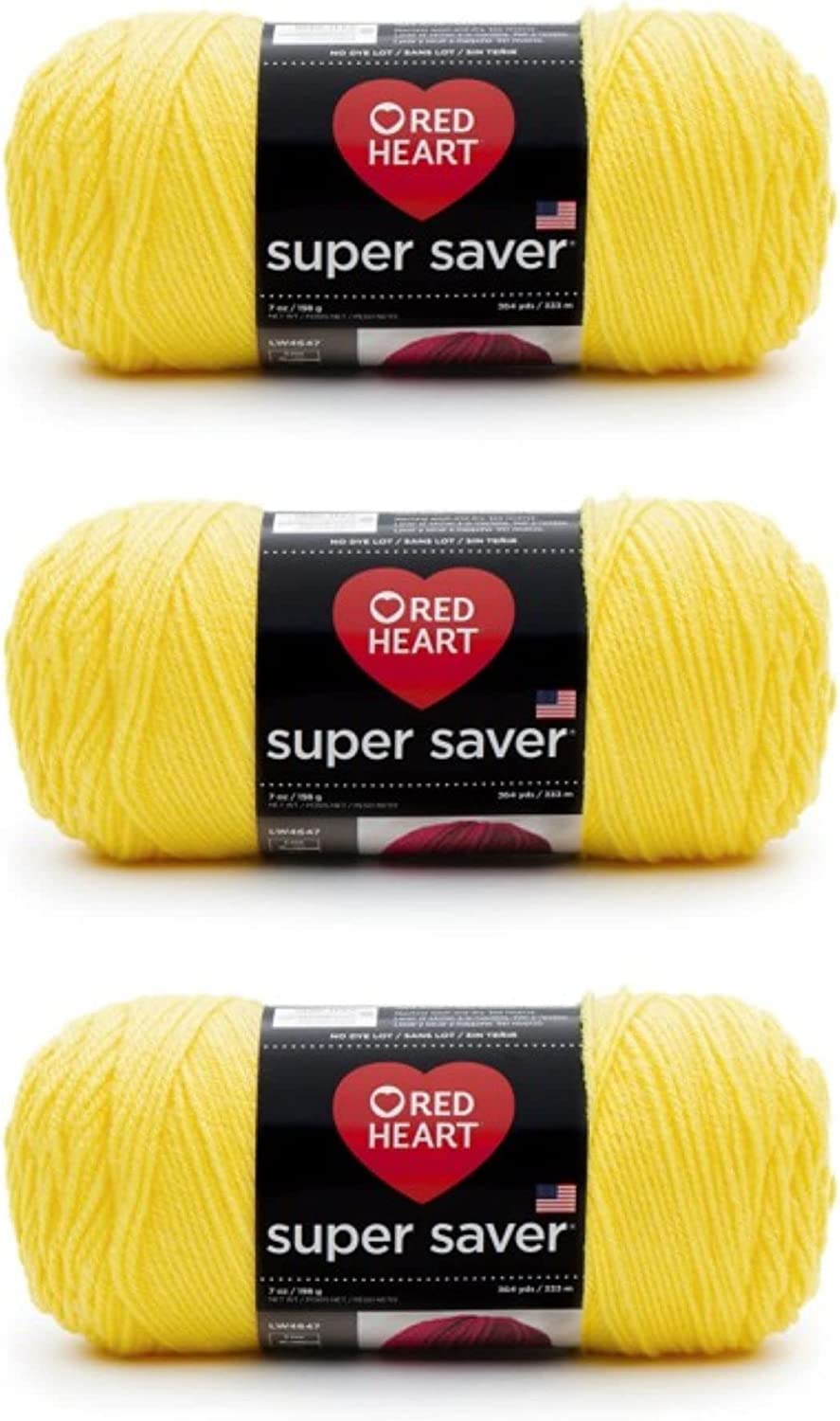 Red Heart Super Saver Pack of 3 - Bright Yellow - 7oz/198g - Acrylic - 4 Medium (Worsted) - 364 Yards - Knitting, Crocheting, Crafts & Amigurumi — image 1