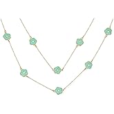 Bling Jewelry Fashion Black White Pink Aqua Orange Enamel Flower Long Wrap Layer 14K Gold Plated Crystal Accent Station Chain Wrap Layer Clover Necklace For Women 36 Inch