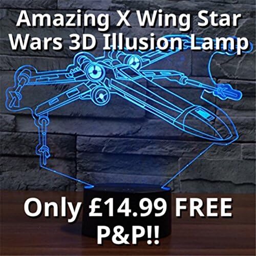 X-Wing USB powered 3D Colour Changing Illusion Mood Lamp | Night Light | Desk Lamp | 7 Colours plus Colour Change Sequence | Touch Button Control | 18.5 x 24.5 x 8.8cm |