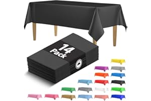 HSGUS 14 Pack Black 54 x 108 in. Rectangle Disposable Plastic Tablecloths - Smooth Decorative Covers for Parties, Weddings