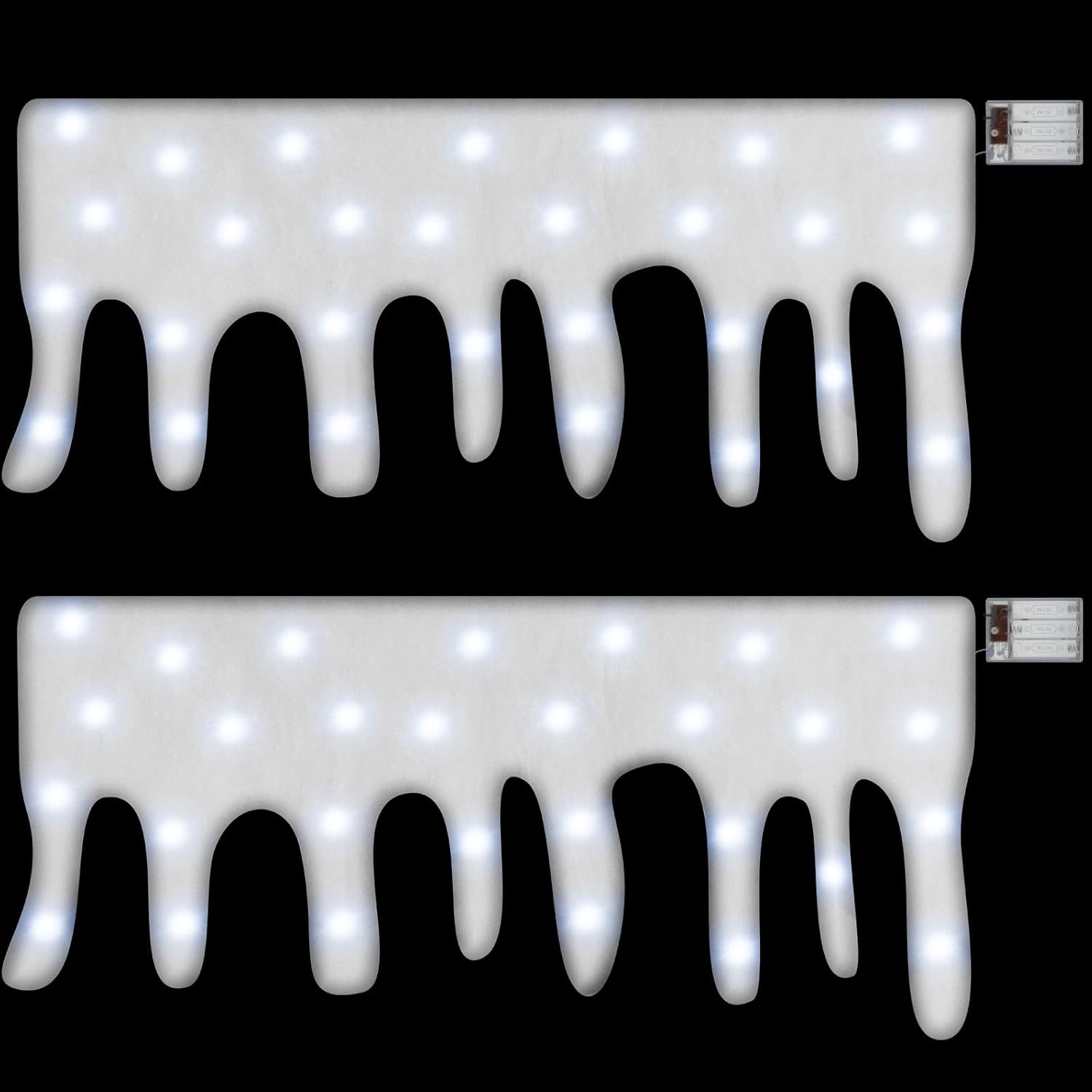 Artificial Snow - Kittmip 2 Pcs Christmas Snow Blanket with LED Lighted Table Runner Snow for Mantle Icicle Mantle Cover for Village Decorations Xmas Artificial Holiday Decor, 59 x 16 Inches (White Lights)